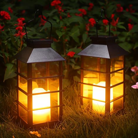 Weihnachtliche Solarlaterne, Hängende Laterne Für Den Außengarten – Wasserdichte Led-solarlampen Aus Kunststoff Mit Flackerndem Kerzeneffekt Ohne Flamme, 2er-pack