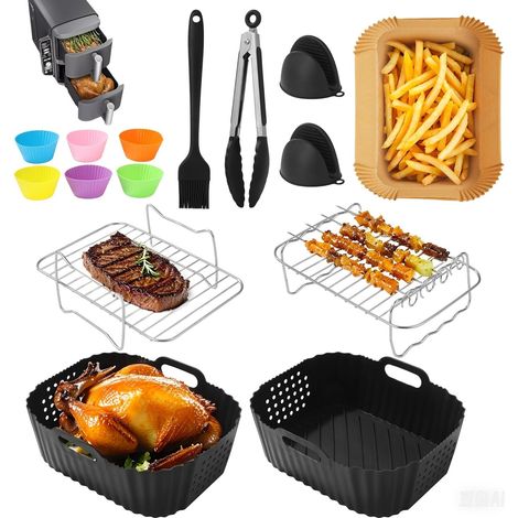 15 Stück Airfryer-formen, Fritteusen-zubehör Für Ninja Double Stack Sl400eu 9,5 L, Silikon-zubehör Af300eu Af400eu, Backblech/grill/pergamentpapier