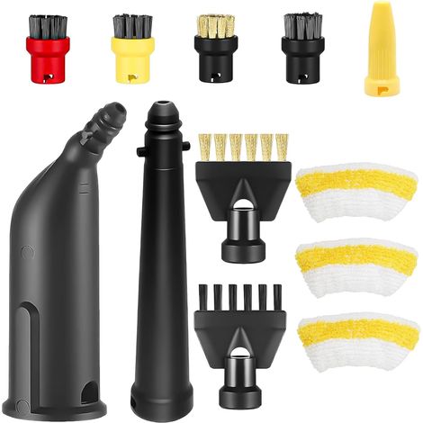 Ensemble De 12 Accessoires Pour Nettoyeur Vapeur Pour Kärcher Easyfix Sc1, Sc2, Sc3 Et Sc4, Brosse Ronde, Brosse Plate, Buse Allongée, Buse Coudée, Buse Pour Recoins, Chiffon En Microfibre