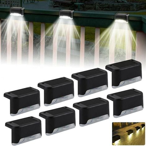 Schwarze Solar-außenleuchten, Warmes Licht, 8 Stück, 7,8 X 2,8 X 4,7 Cm, Wasserdichte Led Aus Acryl, Geeignet Für Treppenstufen