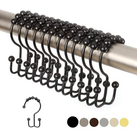 Set Aus 12 Doppelten Duschvorhanghaken (dekoratives Mattes Schwarzfinish) Aus Hochwertigem, Rostfreiem Edelstahl