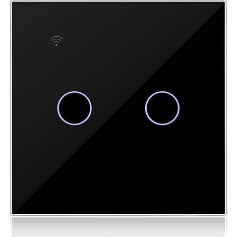 Wlan-schalter Schwarz 2-gang 1-wege Kompatibel Mit Alexa, Doppelter Touch-wandschalter Wifi 2-gang Steuerung Über Tuya/smart Life App, Mit Oder Ohne Neutralleiter Verfügbar