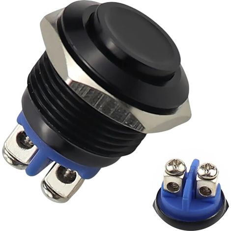 12v Momentaner Wasserdichter Metall-drucktaster Schwarz 16mm, 1a, Rostfreier Ip20 Drucktaster Mit Schraubanschluss, Für Auto Motorrad Boot Basteln Elektronik, 12v Wasserdichter Schalter