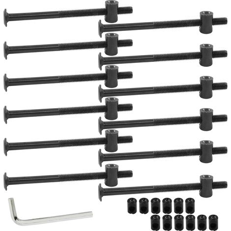 Satz Mit 12 Sechskantschrauben M6 X 90 Mm Für Möbel, Muttern, Wiegen, Babybett Mit Schlüssel (schwarz, 12 Stück)