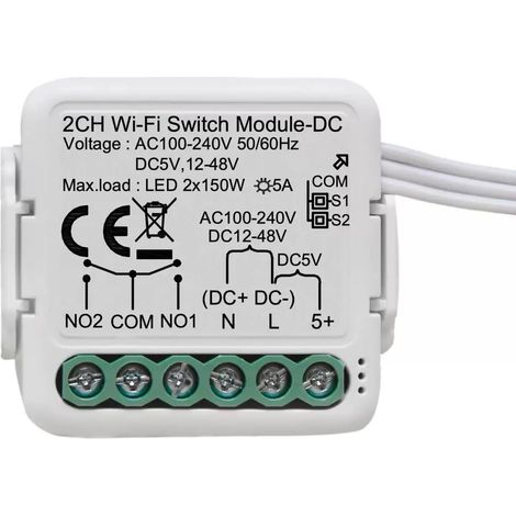 Intelligentes 2-kanal-wlan-relaismodul, Dc 5v/24v/32v, Ac100-240v, Kompatibel Mit Tuya Smart Life App, Trockenschaltkontakt-schaltmodul, Funktioniert Mit Alexa Und Google Home