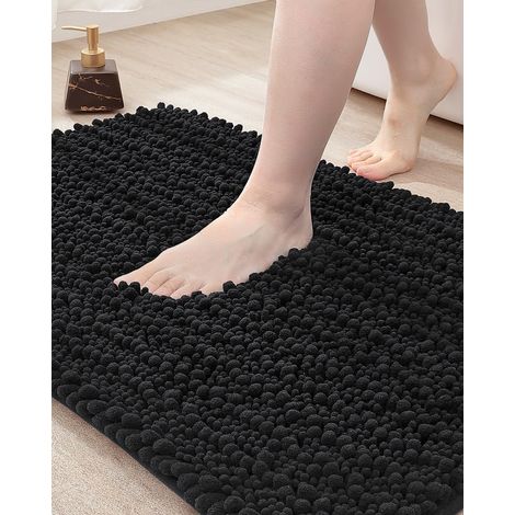 Superweicher, Dicker Chenille-badezimmerteppich 50,8 X 81,3 Cm, Saugstark, Rutschfest, Maschinenwaschbar, Flauschiger Badteppich Für Badewanne, Duschboden, Schwarz