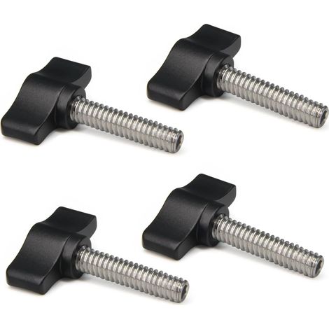 Satz Mit 4 Rändelschrauben 1/4"-20 X 1" Aus Edelstahl, Standard-/grobgewinde, Schwarzer Aluminiumknopf