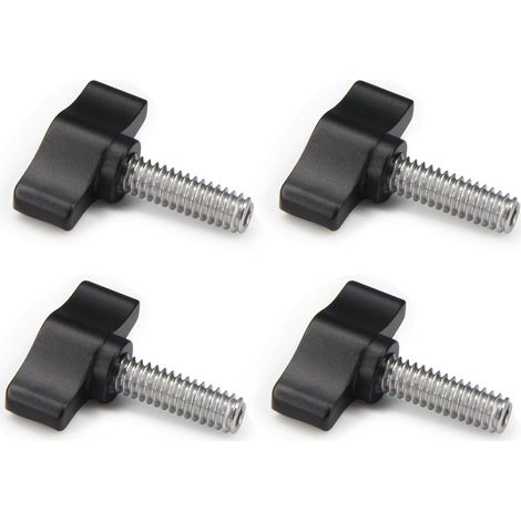 Satz Von 4 Rändelschrauben 1/4"-20 X 3/4" Aus Edelstahl, Standard-/grobgewinde, Schwarzer Aluminiumknopf