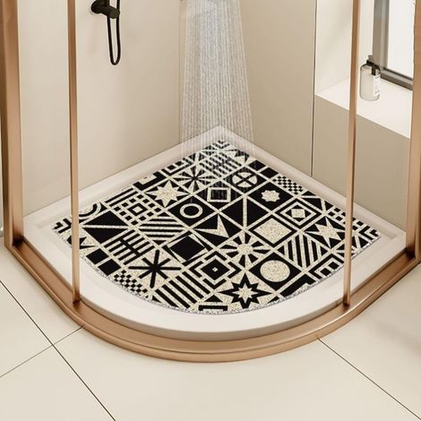 Eck-duschmatte Für Innendusche, Rutschfest, Schimmelresistent, Aus Luffa, Gebogenes Quadrant-design Für Badezimmer Mit Abfluss (schwarz, 60 X 60 Cm)