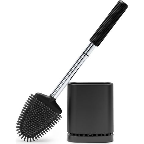 Brosse Wc, Brosse Toilettes Wc Silicone, Balai Toilette Et Support, Noir Balayette Silicone Suspendu, Mural Sans Percageà, Montage Mural/au Sol, Salle De Bain - Noir Mat