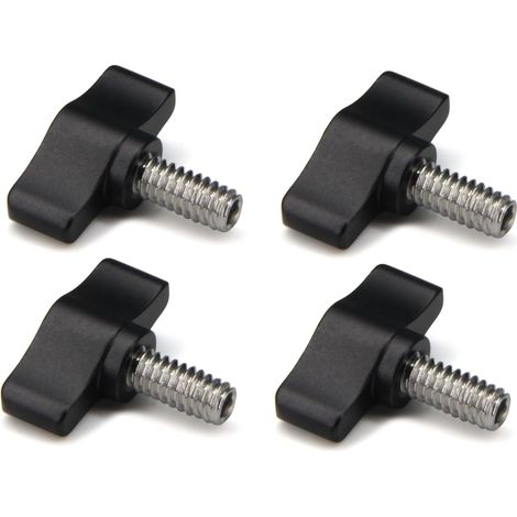 Satz Von 4 Rändelschrauben 1/4"-20 X 1/2" Aus Edelstahl Mit Standard-/grobgewinde, Schwarzer Aluminiumknopf