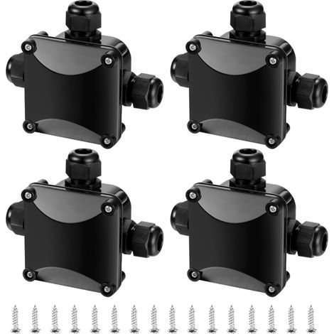 4 Stück Ip68 Abzweigdose, Wasserdichter 3-wege-steckverbinder, Elektrisches Außengehäuse, Wasserdichte Elektrische Verbindungsdose - Ø 5,5mm-10,2mm/schwarz