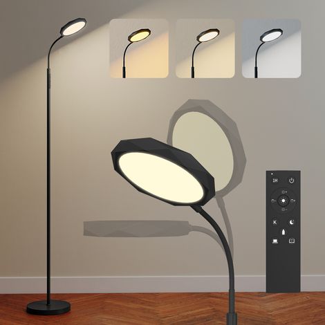 Led-stehlampe Mit Fernbedienung, Schwenkbarer Kopf, Helligkeit Und Farbtemperatur Einstellbar, Schwarz