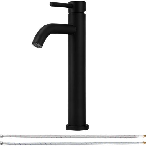 Einhändiger Hochwaschtischmischer Für Badezimmer, Waschtischarmatur Mit Wasserzufuhr, Mattschwarz