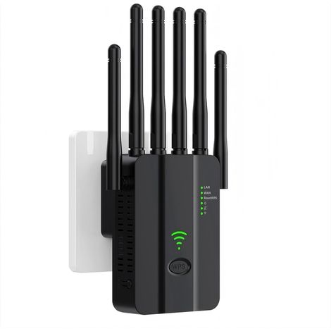 Einfacher 2,4-ghz-wlan-repeater – Wlan-verstärker 300 Mbit/s, 6 Antennen, 2 Gigabit-lan-anschlüsse, Ein-knopf-wps, Schwarz