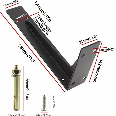 2er-set Regalwinkel 290 Mm, Schwerlast-eckverbinder, Wandhalterungen Für Regale, Schwere Lasten Halterungen Winkel Mit Schrauben, Schwarz 150 Kg/330 Lbs Tragkraft
