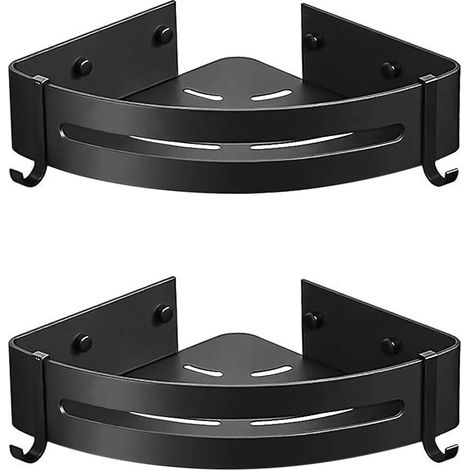 Dusche Eckregal, Wandmontiertes Badezimmerregal Ohne Bohren, Selbstklebend (ohne Bohrungen), 2er-set Mit 4 Abnehmbaren Haken, Rostfreies Aluminium-aufbewahrungskorb, Hängende Aufbewahrung