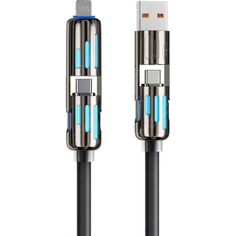 4-in-1-ladekabel, 240 W 1,5 M Multi-ladekabel Usb-c/c Mit Rgb-led-beleuchtung, Usb-a/c Auf Lightning/usb-c Für Iphone/macbook/ipad Pro, S24 (schwarz)