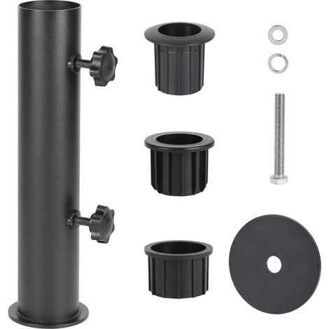 Pied De Parasol, Rohr Für Sonnenschirm, Verstellbarer Metall-sonnenschirmständer Mit 3 Pvc-reduzierringen (28/38/48 Mm), Schwarz