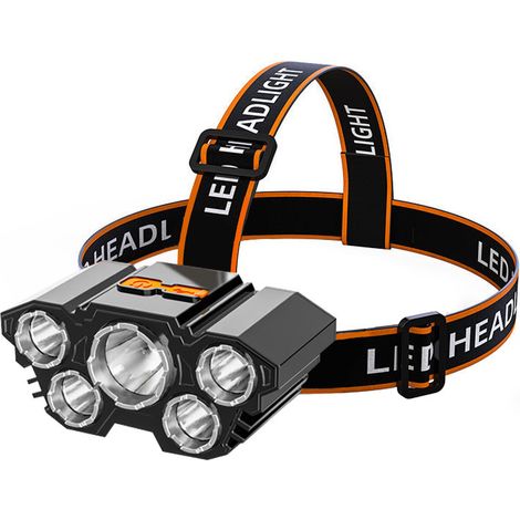 Stirnlampe, Super Helle 5-led-lampe, Usb-aufladbar, Wasserdicht Und Verstellbar Für Camping, Angeln, Keller, Joggen Und Wandern [energieeffizienzklasse A+++]