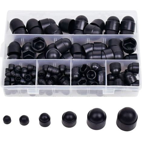 Satz Von 145 Sechseckigen Gummikappen, Schraubenkappen, Verschlusskappen, Kunststoffmuttern-sets Mit Aufbewahrungsbox, 145 Stück Schwarz M4 M5 M6 M8 M10 M12