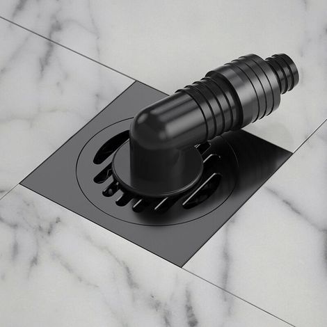 Quadratische Duschablauf (100 X 100 Mm) Mit Abnehmbarem Siebdeckel, Außenbodenablauf, Waschmaschinenanschluss, Aus Messing/schwarz