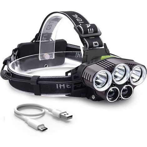 Wiederaufladbare Stirnlampe, Leistungsstarke Lumen-beleuchtung, Ultra Usb-wiederaufladbar, 5 Leds, 6 Lichtmodi, Batterielos, Stoßfest Für Wandern, Laufen, Camping, Klettern, Trekking Und Heimwerken –