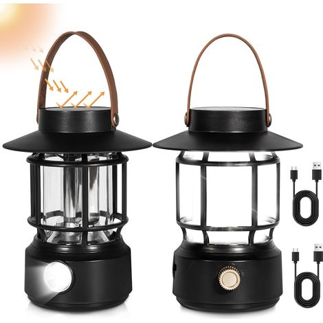 Set Aus 1 Led-campinglaterne, 1.000 Lumen, Wiederaufladbare Solarlampen Mit Seitenleuchten Für Notfälle