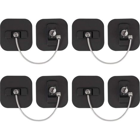 Schwarze Fensterverriegelung – 4er Pack – 182 Mm Edelstahlkabel – Einfache Installation – Sichert Fenster Und Kühlschränke