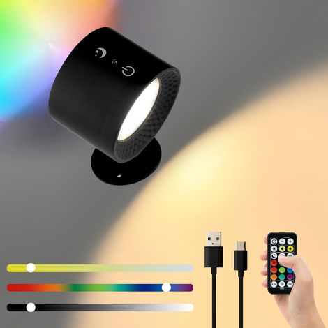 Innenwandleuchte, Kabellose Led-nachttischlampe Mit Touch-steuerung Und Fernbedienung, Rgb-wandleuchte Mit 360° Drehbarer Dimmfunktion, Wiederaufladbar Mit Timer, Wandleuchte Für Schlafzimmer Und Wohn