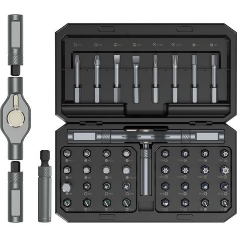 1 Set (16,6 X 9,45 X 3,95 Cm) Präziser Magnetischer 42-in-1-multibit-schraubendreher, Schwarz, Mit 40 Bits Und Einem Abnehmbaren T-förmigen Ratschengriff