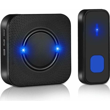 Kabellose Türklingel, 300 Meter Reichweite, Ip55 Wasserdichte Elektronische Türklingel, Set Mit 1 Steckempfänger, 55 Melodien, 5-stufige Lautstärkeregelung, Led-blinklicht - Schwarz - Liaiki
