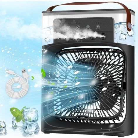Tragbare Mobile Klimaanlage, Mini-luftkühler, Mini-klimaanlage Ventilator, Luftkühler Mit 3 Geschwindigkeiten, Timer, 7 Led-leuchten, Vernebelungsmodi (schwarz)