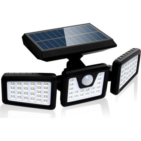 Sichere Solarleuchte Mit Bewegungsmelder, Leistungsstarker 3-kopf-außenstrahler, 550 Lumen