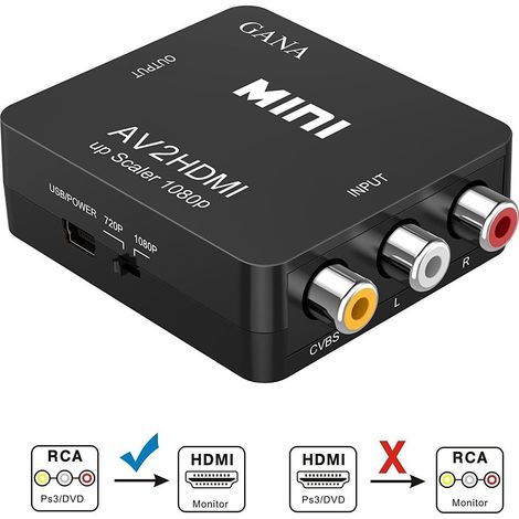 Rca-auf-hdmi-adapter, Av-zu-hdmi-konverter, Av-zu-hdmi-adapter, Unterstützt 1080p Mit Usb-ladekabel Und Schutzhülle Für Pc/nintendo/xbox/ps4/ps3/tv/stb/vh