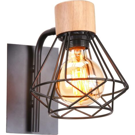 Vintage Industrielle Innen-wandleuchte E27 Mit Metall-lampenschirm Und Holzhalterung Für Bar, Flur Oder Wohnzimmer - Messingfassung