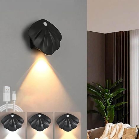 Magnetische Indoor-wandleuchte Mit Batteriebetrieb, Bewegungsmelder, Dimmbar, 3 Farbtemperaturen, Bunte Nachtlichtfunktion, Usb-aufladbar, Schwarz