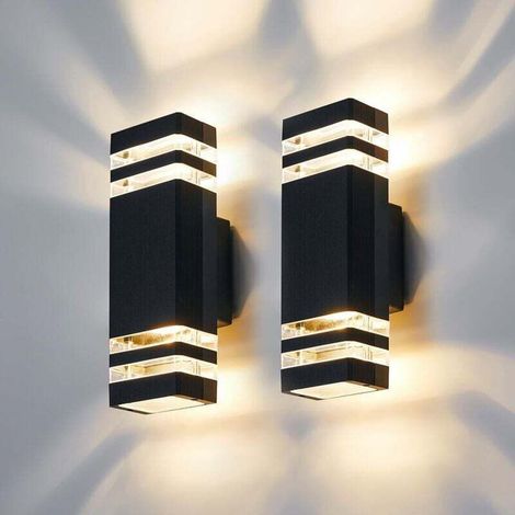 Moderne Led-außenwandleuchte, 2er-set – Wasserdichte Außenwandlampe Mit Auf- Und Abwärtslicht (3000k), Schwarz