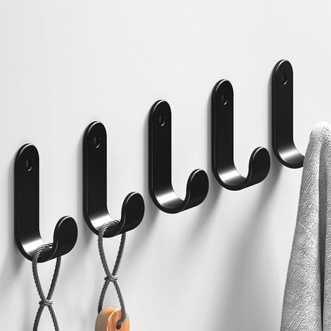 Klebehaken Für Die Wand, 10 Stück Schwarze Klebehaken, Selbstklebende Haken Aus Edelstahl, Wandmontierte Aufhänger Mit Klebefläche Für Bad, Küche Und Büro