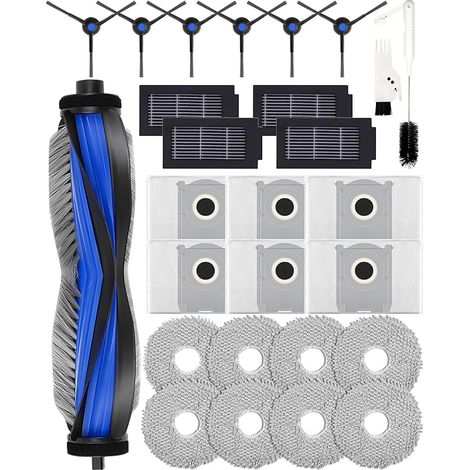 Für Ecovacs Deebot T50 / T50 Pro Omni / T50 Omni Gen2 / T50 Pro Omni Gen2, 27-teiliges Zubehörset: 1 Hauptbürste, 6 Seitenbürsten, 8 Wischpads, 4 Hepa-filter, 6 Staubbeutel