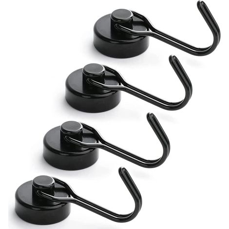 Satz Von 4 Magnetischen Haken Für Kühlschrank, Starker Neodym-magnet Mit 15 Kg Tragkraft, Drehbarer Magnethaken Für Schlüsselablage In Küche Und Bad (a-schwarz)