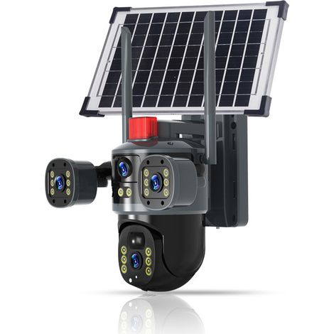 4g Solar Überwachungskamera Mit Drei Objektiven V380 - Ptz 2.5" 3 Hd-bildschirme, Farb-nachtsicht, Licht- Und Tonalarm, Bidirektionales Audio, Ip66 Wasserdicht, Solarbetrieben Für Den Außenbereich