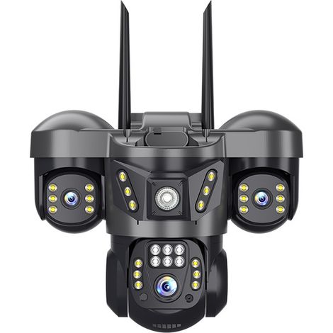Wlan-überwachungskamera Mit 3 Objektiven Qd4-c - Ptz 325°/90°, Hd 6mp, Dreifache Gleichzeitige Ansicht, Farb-nachtsicht, Bidirektionales Audio, Bewegungserkennung, Ip66 Wasserdicht, Tf-/cloud-speicher