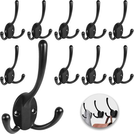 Set Aus 10 Robusten, Schwarzen, Dekorativen Wandhaken Für Mäntel, Handtücher, Umkleidekabinen, Klassenzimmer, Küchen, Badezimmer, Rucksäcke Und Hüte