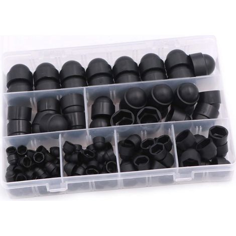 145 Stück Abdeckkappen Für Schrauben Und Muttern, Schutzkappen-set Mit Dommuttern, 6 Größen M4 M5 M6 M8 M10 M12 Mit Box Für Maschinen, Möbel Und Fahrzeuge (schwarz)