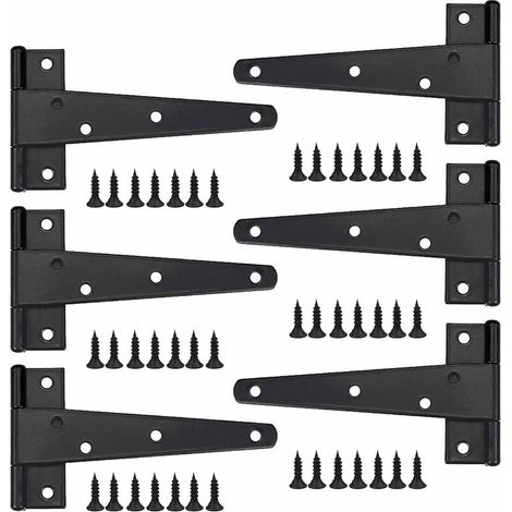 Schwere Türscharniere 6 Stück, 6-zoll-türscharniere, T-scharniere Schwarz, Flache Edelstahlscharniere, Robuste Eisentürscharniere Für Türen, Fenster Und Gartenhäuser