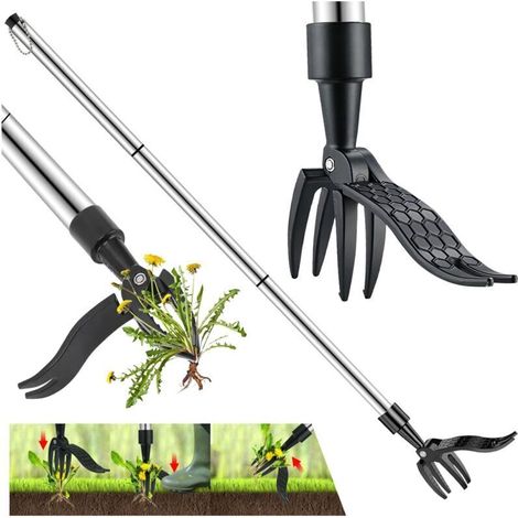 Manueller Unkrautentferner, 100 Cm Unkrautstecher Mit 3 Edelstahlzinken Und Pedal Zur Wurzelentfernung, Unkrautentfernungs-werkzeug, Gartenwerkzeug