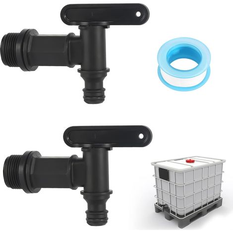 Zwei Wasserhähne Für Regenwassersammler (mit Teflonband), Ein 3/4" Ibc-auslasshahn Und Ein Ersatz-kunststoffhahn Für Regenwassersammler.