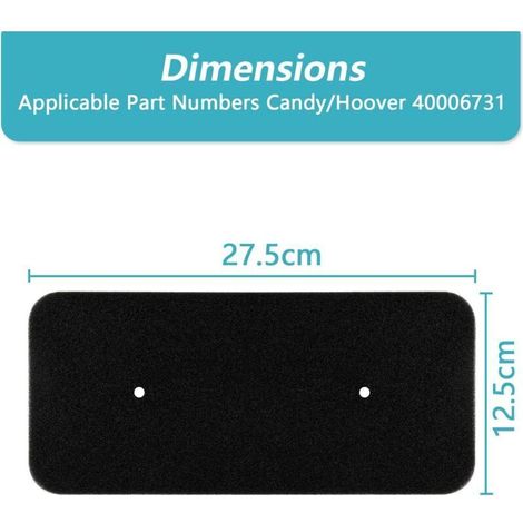 2 X Trocknerfilter Candy, Schwammfilter Für Hoover Candy Wäschetrockner 40006731, Schwammtrocknerfilter Für Kondensator 275 X 125 X 10 Mm Für Wärmepumpen-kondensationstrockner