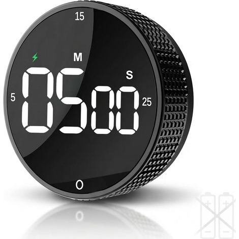 Magnetischer, Wiederaufladbarer Digitaler Küchentimer Mit Großem Led-display, Lautem Alarm, 3 Voreinstellungen (5/15/25 Min.), 3 Lautstärkestufen, Ideal Für Küche, Fitness Und Büro (schwarz)